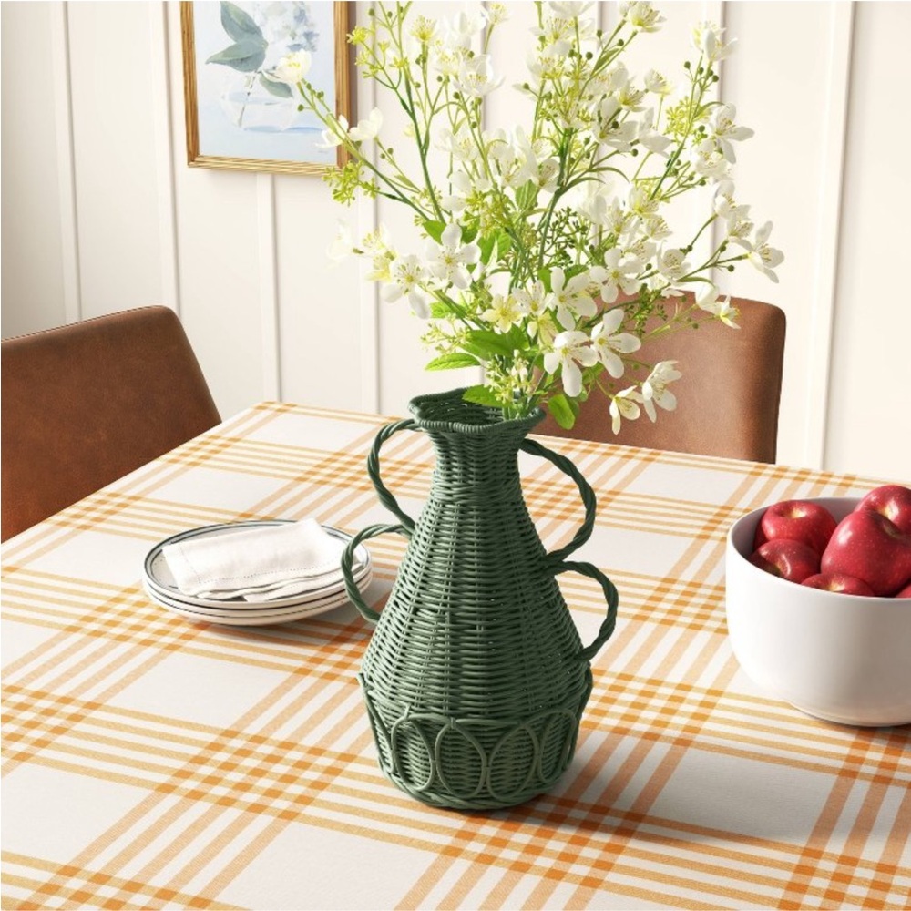 THRESHOLD NWT coastal rattan vase -blue -10” - Picture 2 of 5